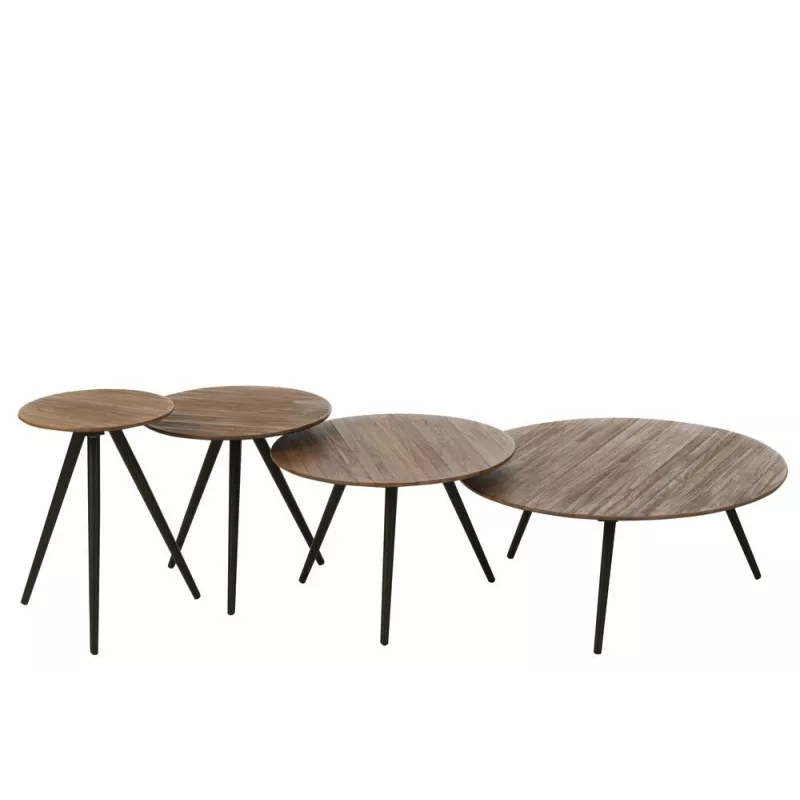 Set de 4 tables basses en teck recyclé PAGO (30x30 cm) (Naturel, noir)