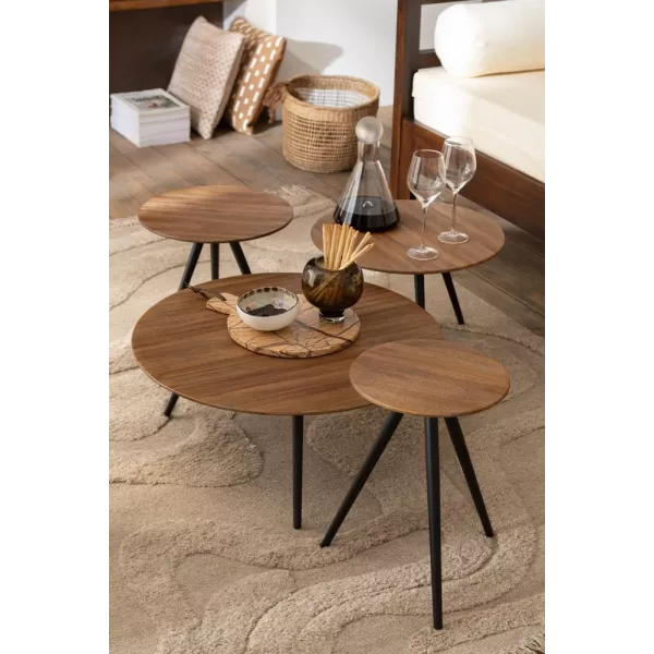 Set de 4 tables basses en teck recyclé PAGO (30x30 cm) (Naturel, noir)