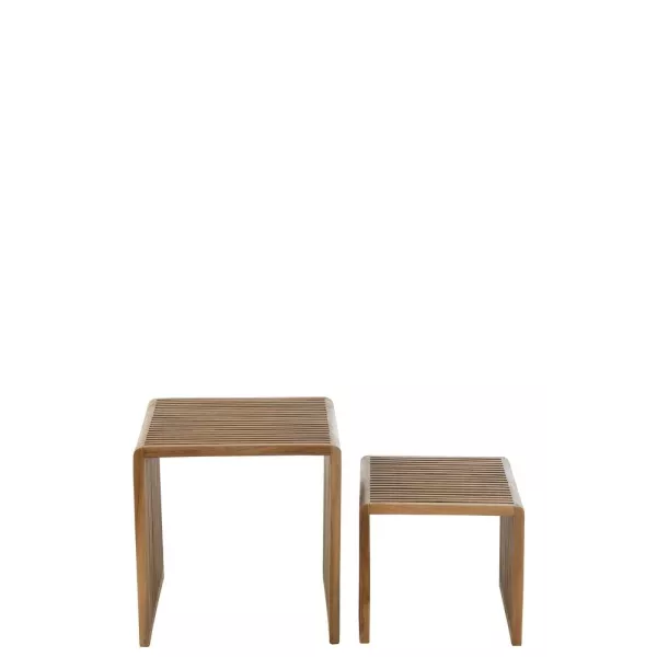 Set de 2 tables basses cubiques en teck recyclé PINGOU (50x45 cm) (Naturel)