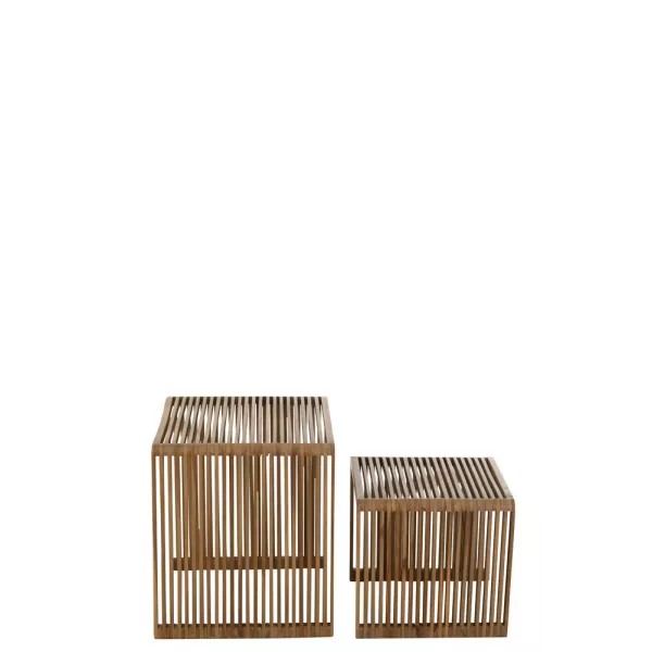 Set de 2 tables basses cubiques en teck recyclé PINGOU (50x45 cm) (Naturel)