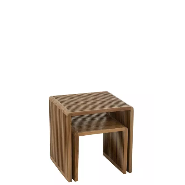 Set de 2 tables basses cubiques en teck recyclé PINGOU (50x45 cm) (Naturel)