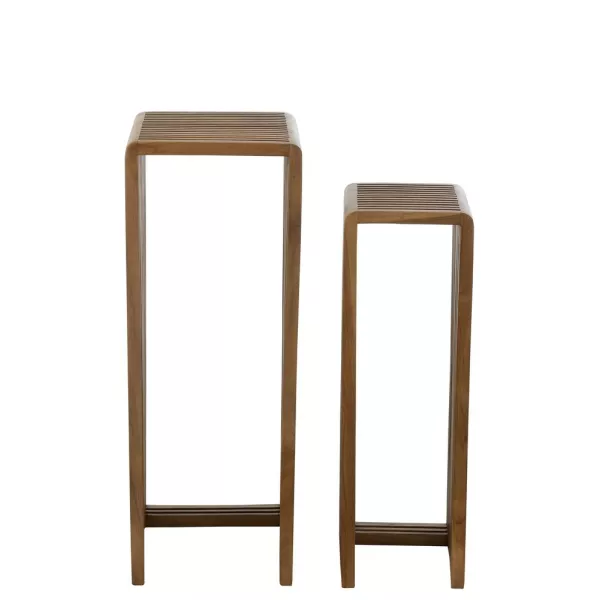 Set de 2 tables hautes cubiques en teck recyclé PINGOU (34x88 cm) (Naturel)