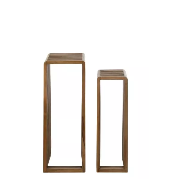 Set de 2 tables hautes cubiques en teck recyclé PINGOU (34x88 cm) (Naturel)