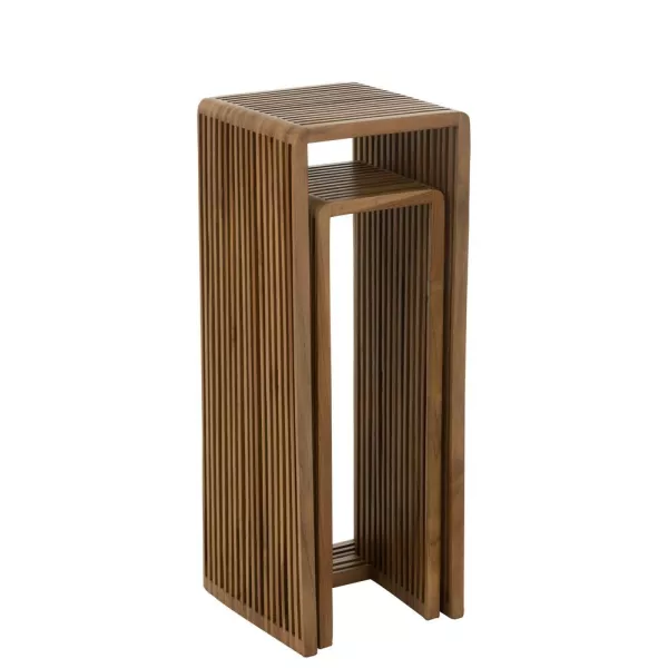 Set de 2 tables hautes cubiques en teck recyclé PINGOU (34x88 cm) (Naturel)