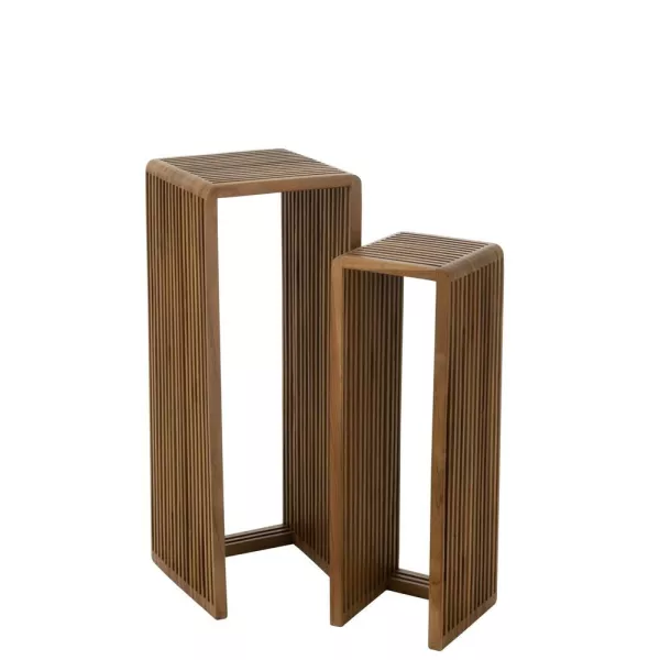 Set de 2 tables hautes cubiques en teck recyclé PINGOU (34x88 cm) (Naturel)