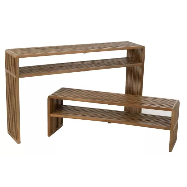 Set de 2 consoles en teck recyclé PINGOU (130x30 cm) (Naturel)