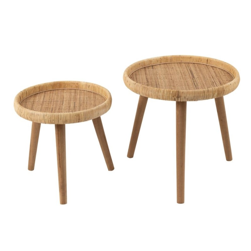 Set de 2 tables d'appoint en rotin et sapin MILON (60x56,5 cm) (Naturel)