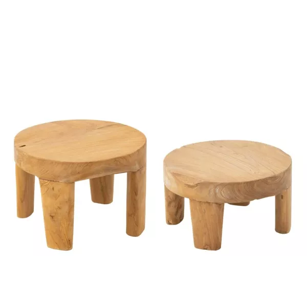 Set de 2 tables basses en teck JONKA (50x35 cm) (Naturel)