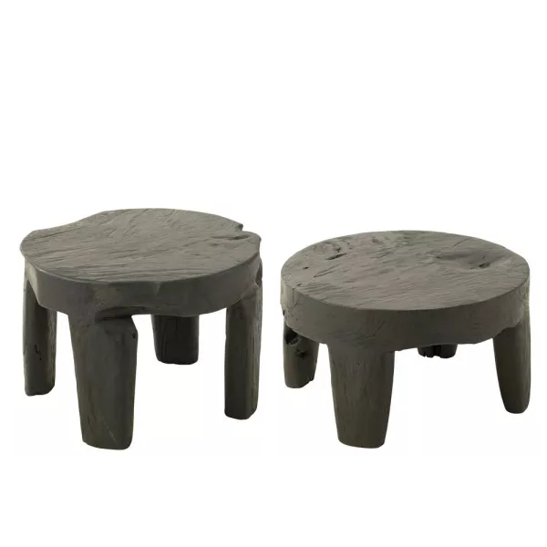 Set de 2 tables basses en teck JONKA (50x35 cm) (Noir)