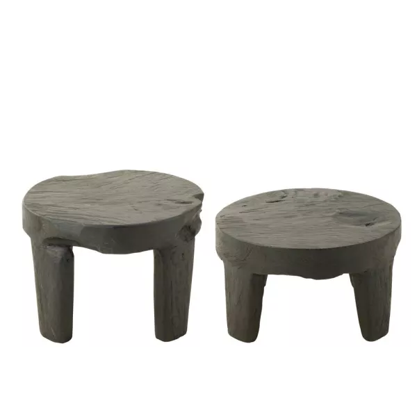 Set de 2 tables basses en teck JONKA (50x35 cm) (Noir)