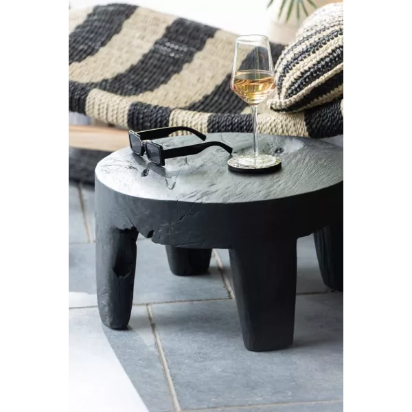 Set de 2 tables basses en teck JONKA (50x35 cm) (Noir)