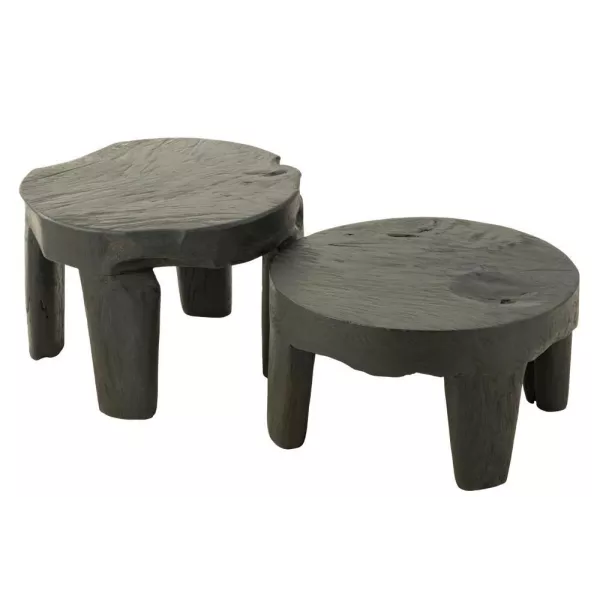 Set de 2 tables basses en teck JONKA (50x35 cm) (Noir)