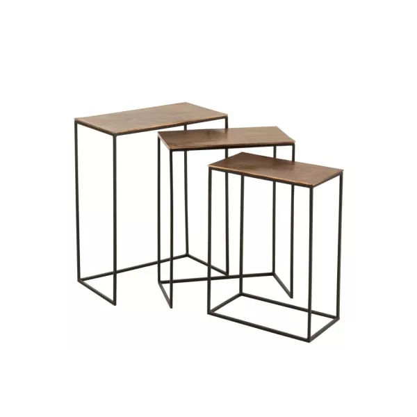 Set de 3 tables gigognes en métal NOURTIN (53x66 cm) (Marron, noir)