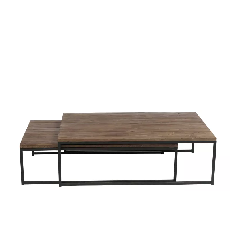 Set de 2 tables de salon en bois et métal MONTOR (120x80 cm) (Marron - Noir)