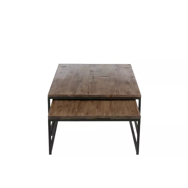 Set de 2 tables de salon en bois et métal MONTOR (120x80 cm) (Marron - Noir)