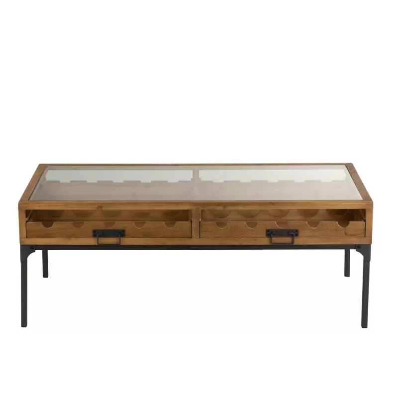 Table basse avec rangement de bouteilles en bois CABIN (120x60 cm) (Naturel, noir)