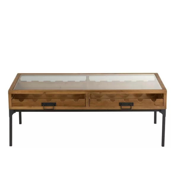 Table basse avec rangement de bouteilles en bois CABIN (120x60 cm) (Naturel, noir)