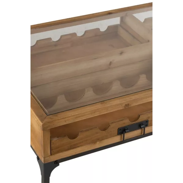 Table basse avec rangement de bouteilles en bois CABIN (120x60 cm) (Naturel, noir)