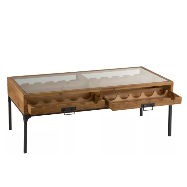 Table basse avec rangement de bouteilles en bois CABIN (120x60 cm) (Naturel, noir)