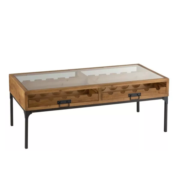 Table basse avec rangement de bouteilles en bois CABIN (120x60 cm) (Naturel, noir)