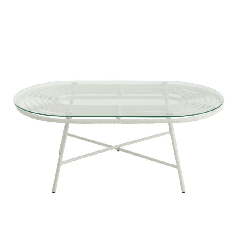 Table basse ovale Intérieur Extérieur en verre et métal PINGO (90x50 cm) (Blanc)