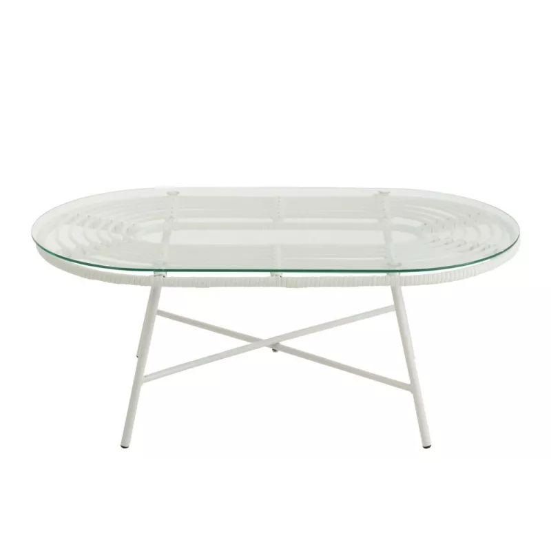 Table basse ovale Intérieur Extérieur en verre et métal PINGO (90x50 cm) (Blanc)