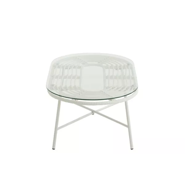 Table basse ovale Intérieur Extérieur en verre et métal PINGO (90x50 cm) (Blanc)