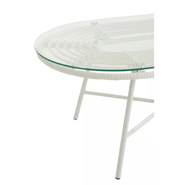 Table basse ovale Intérieur Extérieur en verre et métal PINGO (90x50 cm) (Blanc)