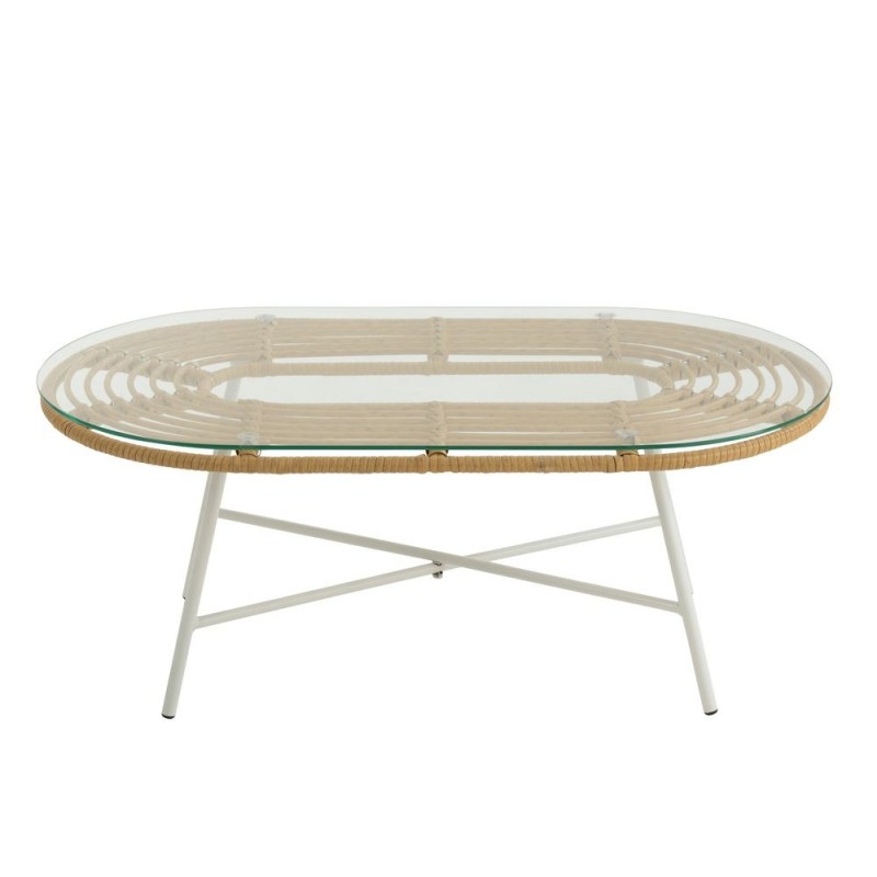 Table basse ovale Intérieur Extérieur en verre et métal PINGO (90x50 cm) (Naturel, blanc)