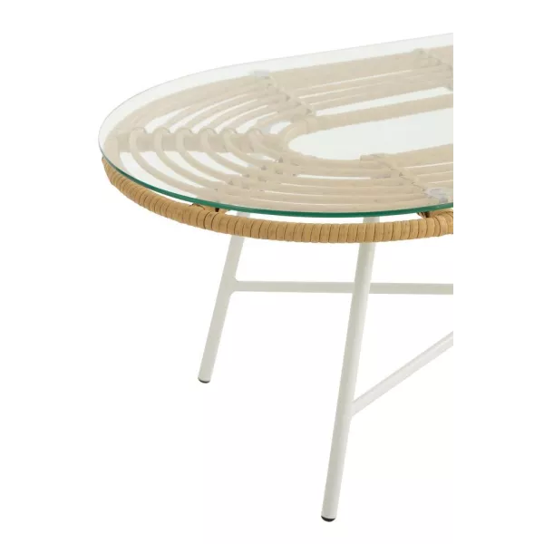 Table basse ovale Intérieur Extérieur en verre et métal PINGO (90x50 cm) (Naturel, blanc)