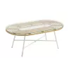 Table basse ovale Intérieur Extérieur en verre et métal PINGO (90x50 cm) (Naturel, blanc)