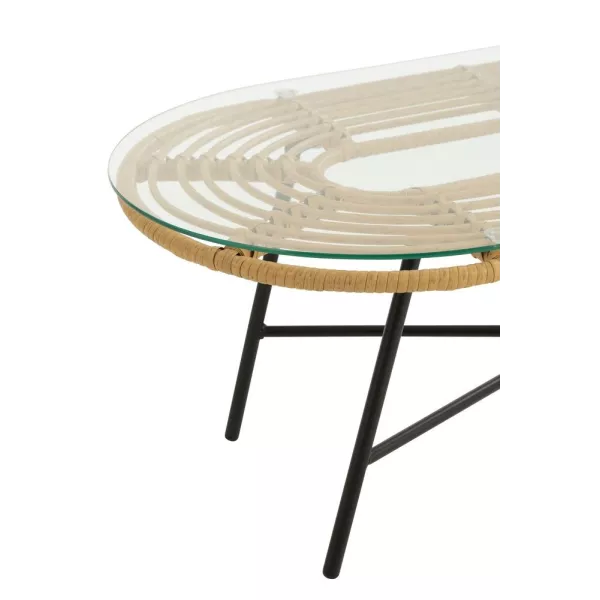 Table basse ovale Intérieur Extérieur en verre et métal PINGO (90x50 cm) (Noir, naturel)