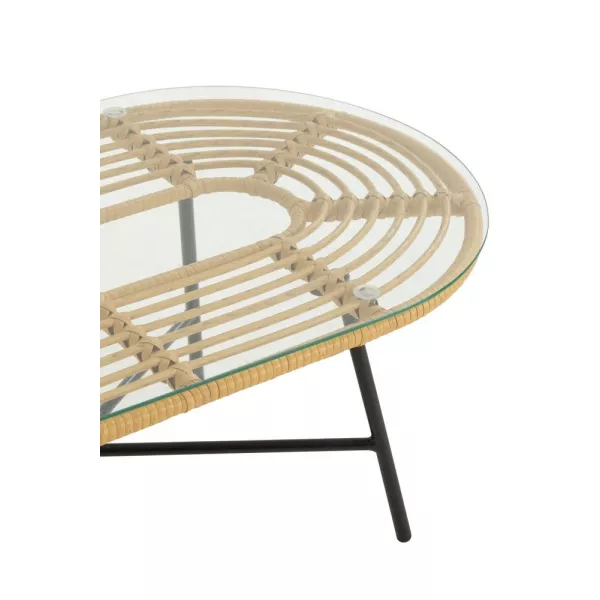 Table basse ovale Intérieur Extérieur en verre et métal PINGO (90x50 cm) (Noir, naturel)