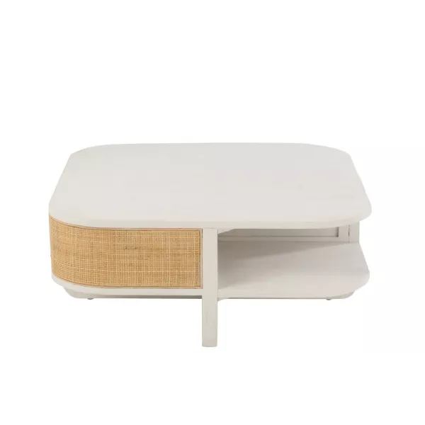 Table de salon en bois exotique et rotin MIBOU (84,5x84,5 cm) (Blanc, Naturel)