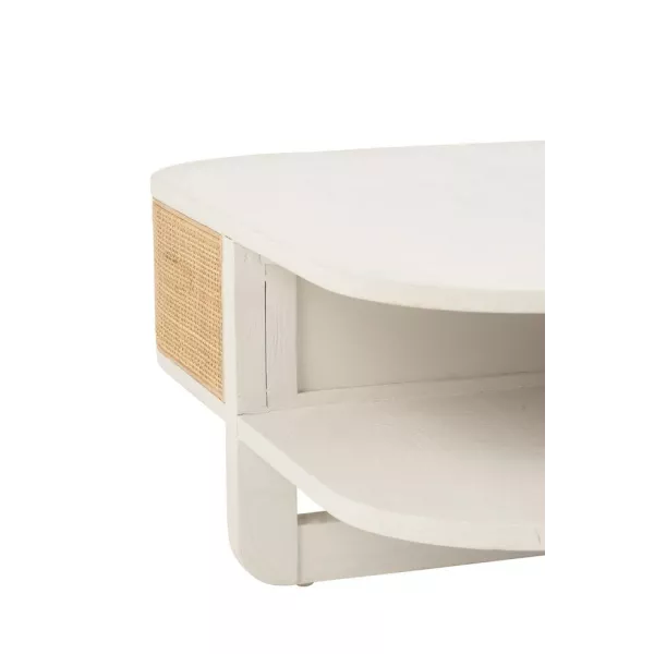 Table de salon en bois exotique et rotin MIBOU (84,5x84,5 cm) (Blanc, Naturel)