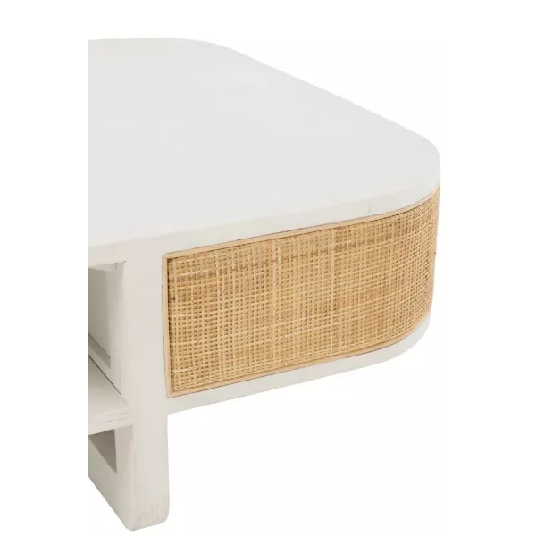 Table de salon en bois exotique et rotin MIBOU (84,5x84,5 cm) (Blanc, Naturel)