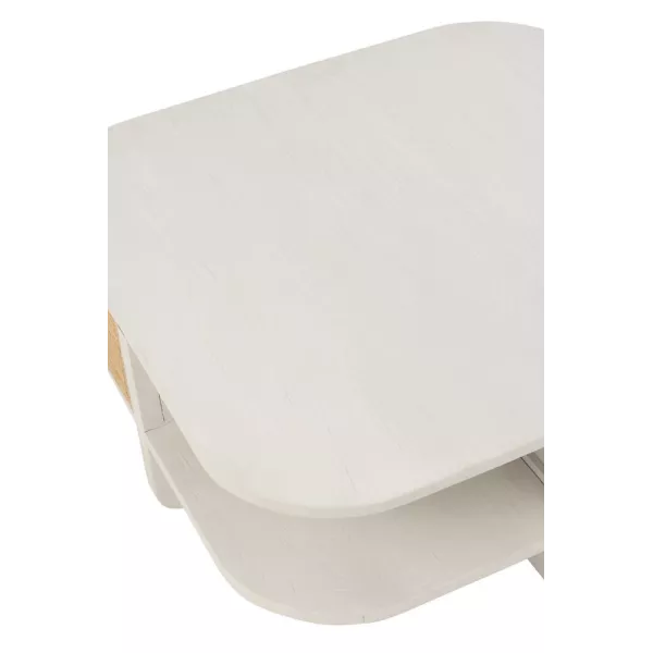 Table de salon en bois exotique et rotin MIBOU (84,5x84,5 cm) (Blanc, Naturel)