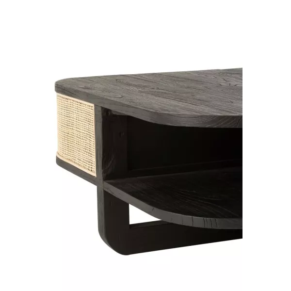 Table de salon en bois exotique et rotin MIAFIN (84,5x84,5 cm) (Noir, naturel)