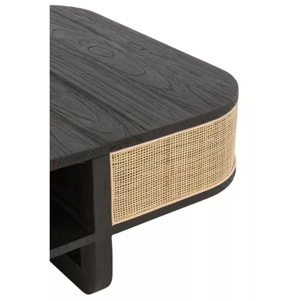 Table de salon en bois exotique et rotin MIAFIN (84,5x84,5 cm) (Noir, naturel)