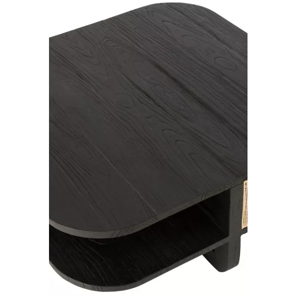 Table de salon en bois exotique et rotin MIAFIN (84,5x84,5 cm) (Noir, naturel)