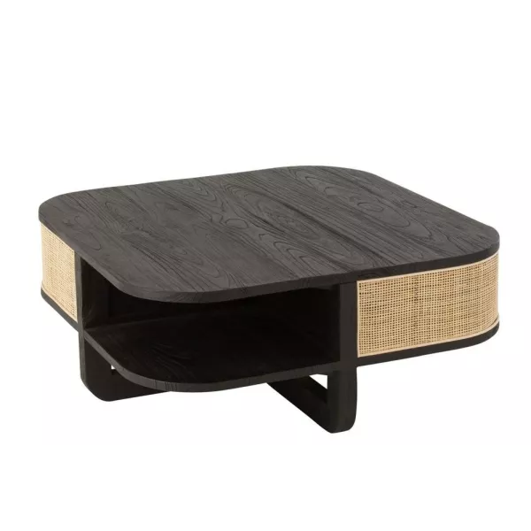 Table de salon en bois exotique et rotin MIAFIN (84,5x84,5 cm) (Noir, naturel)