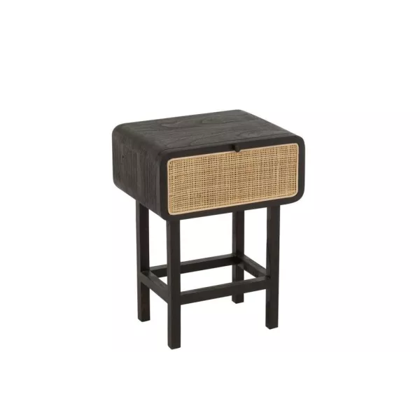 Table d'appoint en bois exotique et rotin MIAFIN (45x37 cm) (Noir, naturel)