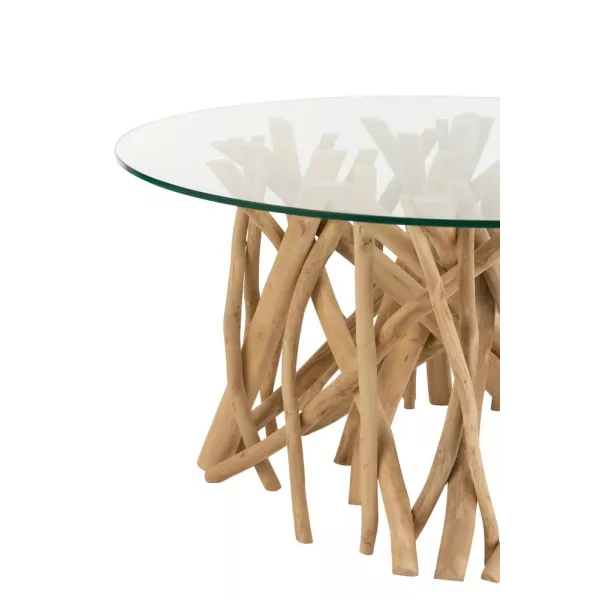 Table de salon en verre et bois de teck ZAKA (80x80 cm) (Naturel)