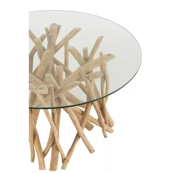 Table de salon en verre et bois de teck ZAKA (80x80 cm) (Naturel)