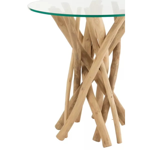 Table d'appoint en verre et bois de teck ZAKA (50x50 cm) (Naturel)