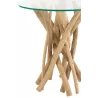 Table d'appoint en verre et bois de teck ZAKA (50x50 cm) (Naturel)