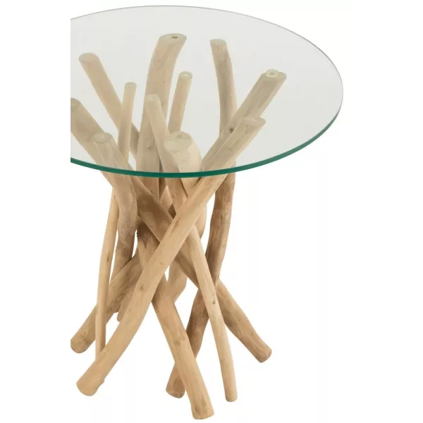 Table d'appoint en verre et bois de teck ZAKA (50x50 cm) (Naturel)