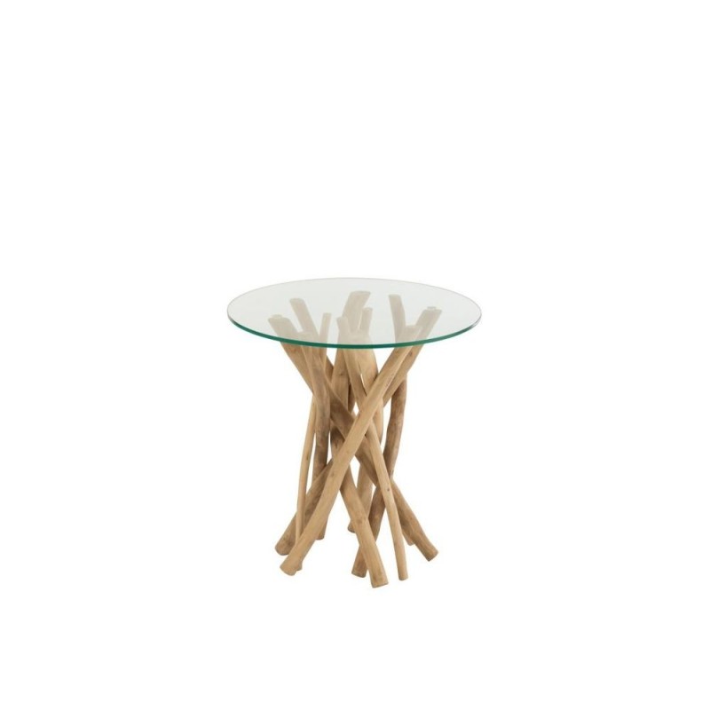 Table d'appoint en verre et bois de teck ZAKA (50x50 cm) (Naturel)