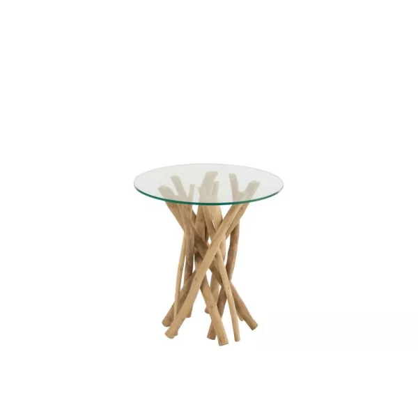 Table d'appoint en verre et bois de teck ZAKA (50x50 cm) (Naturel)