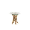 Table d'appoint en verre et bois de teck ZAKA (50x50 cm) (Naturel)